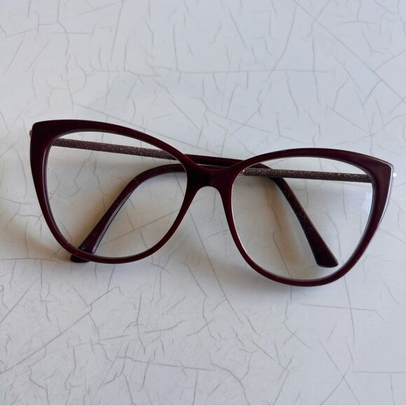Jimmy Choo burgundy cat eye glitter on sides it has a prescription - Picture 1 of 6